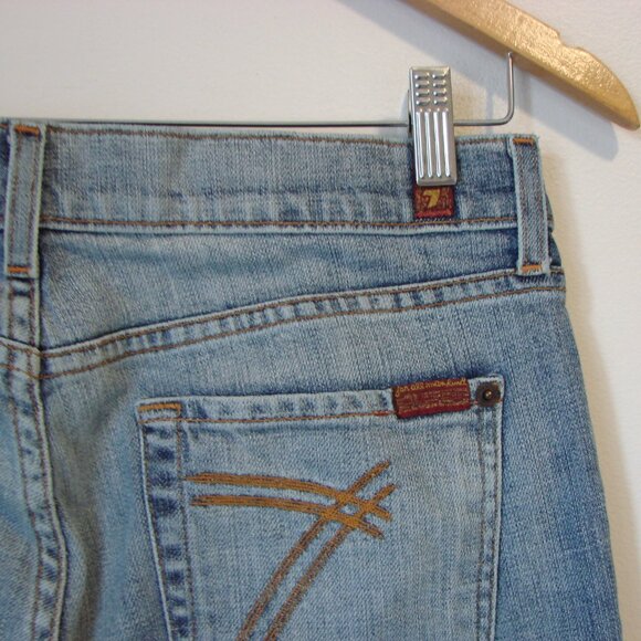 7 For All Mankind Dojo Jeans Boho Wide Leg Flare Mid Rise Medium Wash Tall 30 - Picture 14 of 16